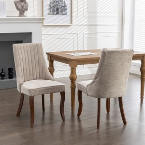 CENGHU Rayon Cloth Flocking Linen Dining Chairs Set of 2, Comfy Fabric Upholstered Accent Chairs with Curved Solid Wood Legs for Dining Room - 1 of 4