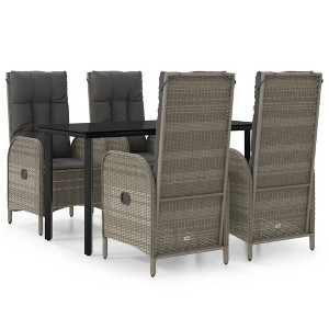 vidaXL 5 Piece Patio Dining Set - Black & Gray Poly Rattan - Cushioned Reclining Seats - Tempered Glass Tabletop - Garden, Patio, Deck Furniture - 1 of 4