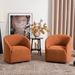 KINWELL Boucle Upholstered Swivel Barrel Armchair (Set of 2) - 1 of 4