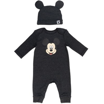 Disney Mickey Mouse Newborn Baby Boys Snap Cosplay Coverall and Hat Gray 0-3 Months