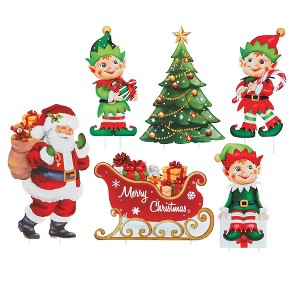 Collections Etc Santa and Elves Christmas Garden Stake Decorations - Set of 6 - 1 of 2