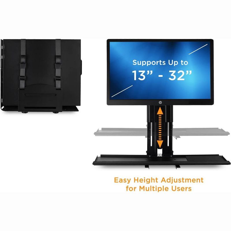 Mount-It! Monitor and Keyboard Wall Mount with CPU Holder, Height Adjustable Standing VESA Keyboard Tray, 25 Inch Wide Platform with Mouse Pad, 2 of 9