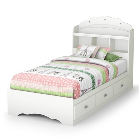 Twin Tiara Mates Bed With Bookcase, Caspian White Twin Bookcase Bed With Storage