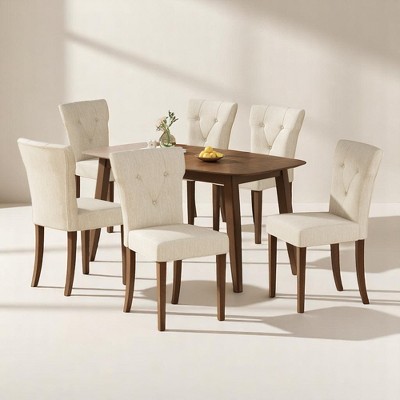 7-Piece Rubberwood Dining Table Set with Faux Wood Tabletop, Dining Chairs Set of 6, Modern Dining Table Set for Kitchen & Dining Room