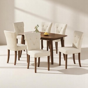 7-Piece Rubberwood Dining Table Set with Faux Wood Tabletop, Dining Chairs Set of 6, Modern Dining Table Set for Kitchen & Dining Room - 1 of 4