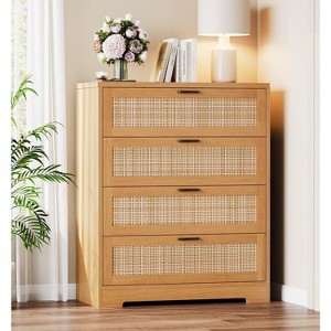 4 Drawer Dresser for Bedroom, Rattan Chest of Dressers with Metal Handle - 1 of 4