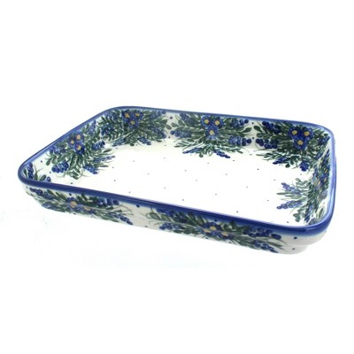 Blue Rose Polish Pottery Hyacinth Large Rectangular Baker