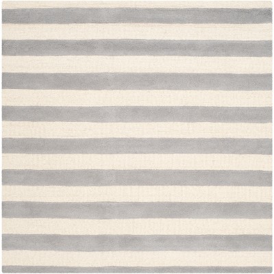 Elegant Grey Ivory Hand-Tufted Wool 6' Square Rug