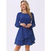 Seta T Women's Fall Round Neck Long Sleeve Waist Tie Ruffle Mini Swing Skater Dress - 2 of 4