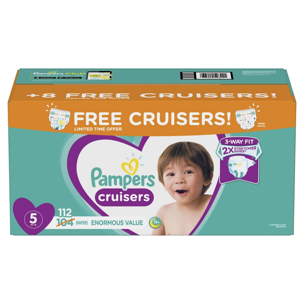 Pampers Cruisers Active Fit Taped Diapers, Size 5, 104 ct