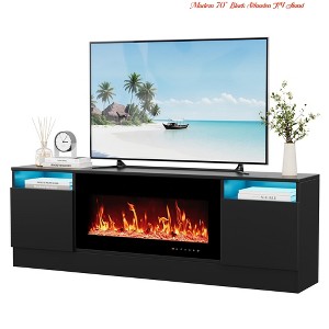 Modern 70" Wooden TV Stand for Living Room –  Lighting, Storage Cabinets & Open Shelves, Fits up to 75" TVs and 36" Electric Fireplace - 1 of 4