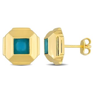 EVERLY JEWELRY | Yellow Plated Sterling Silver 3/4 CT TGW Square Blue Agate Stud Earrings - 1 of 4