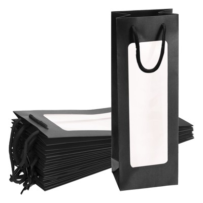 Unique Bargains Paper Sturdy Reusable Fashionable Wine Gift Bags with Rope Handles 4.92"x3.35"x14.2"