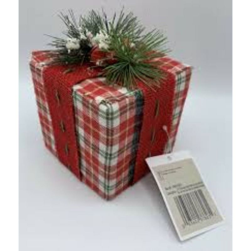 Northlight 5.75" Red and White Plaid Gift Box with Ribbon Christmas Tabletop Decor, 3 of 4