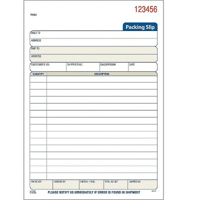 Adams 3-Part Carbonless Packing Slips Book 7.94"L x 5.56"W 50 Forms/Book 355859