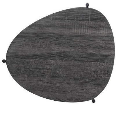 Transitional Triangular Dark Grey Oak Side Table with Black Iron Legs