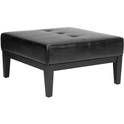 Transitional Black Tufted Cocktail Ottoman with Birch Wood Legs