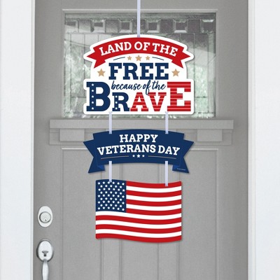 Big Dot of Happiness Happy Veterans Day - Hanging Porch Patriotic Outdoor Decorations - Front Door Decor - 3 Piece Sign