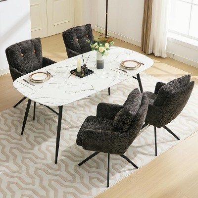 DYHOME Dining Chairs Set of 4, Mid Century Modern Swivel Dining Chairs with Arm, Upholstered Accent Chair for Kitchen Dining Living Room