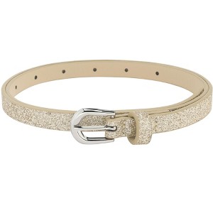 INSPIRE CHIC Women's Shinny Sparkly Bling Extra Thin Skinny PU Leather Waist Belts 1 Pc - 1 of 4
