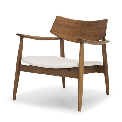 HomeRoots 27" Brown And Cream Upholstery And Solid Wood Arm Chair