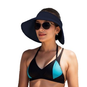 Anna-Kaci Wide Brim Roll-Up Straw Sun Visor Lightweight Packable Open-Top Beach Hat for UV Protection - 1 of 4