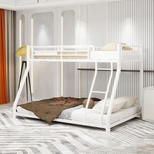 SeaCamel Heavy Duty Twin Over Full Metal Bunk Bed - Removable Stairs, 12" Under-Bed Storage, White for Teens & Adults - 1 of 4