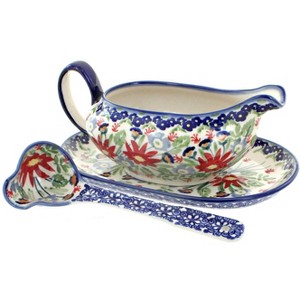 Blue Rose Polish Pottery S119 Manufaktura Gravy Boat Plate & Ladle - 1 of 3