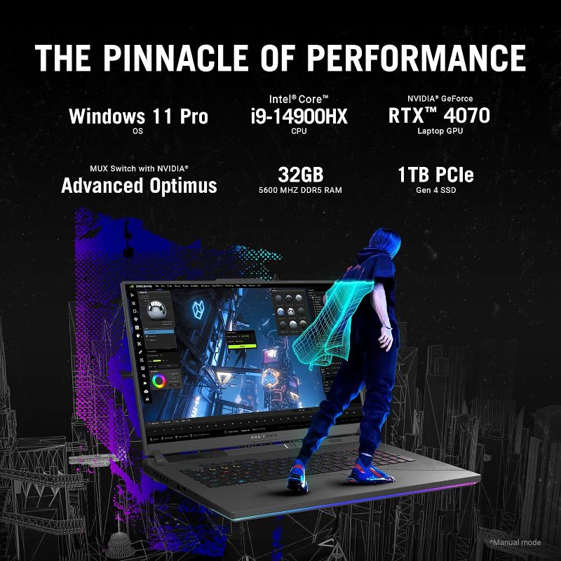 ASUS ROG Strix G18 (2024) Gaming Laptop, 18” Nebula Display 16:10 QHD 240Hz/3ms, RTX 4070, i9-14900HX, 32GB RAM, 1TB SSD, Windows 11 Pro, G814JIR-XS96, 2 of 5