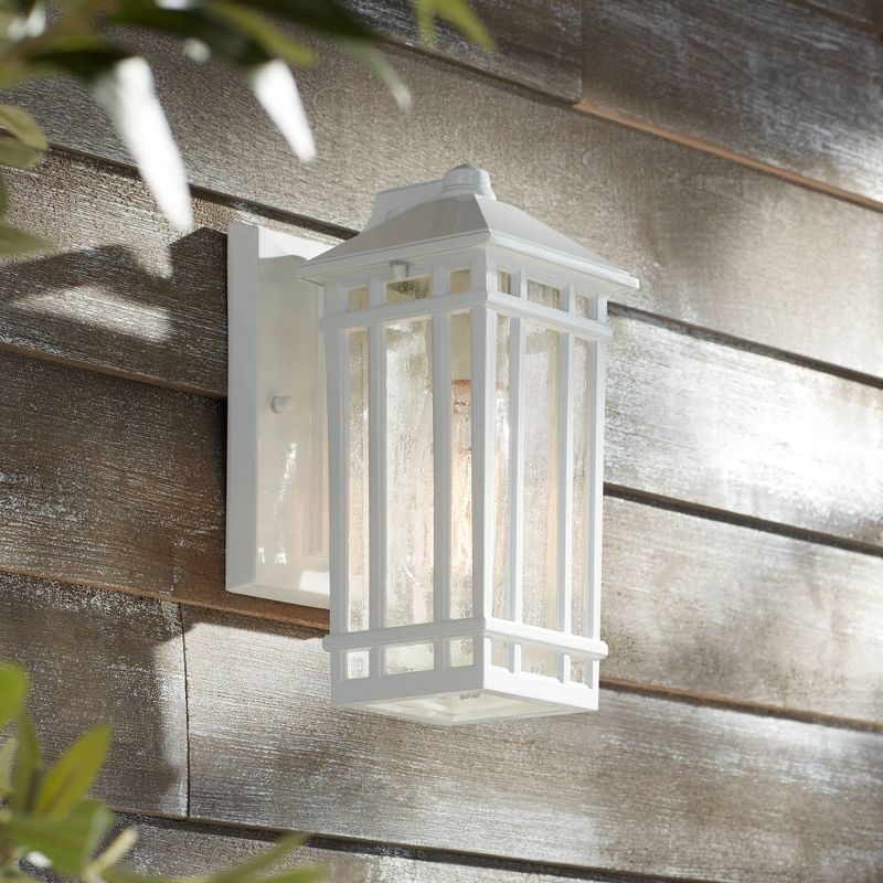 Kathy Ireland Sierra Craftsman Mission Outdoor Wall Light Fixture White 10 1/2" Frosted Seeded Glass for Post Exterior Barn Deck House Porch Yard Home, 2 of 8