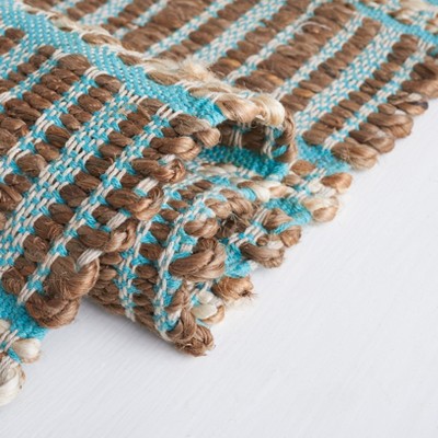 Teal and Natural Flat Woven Cotton Area Rug