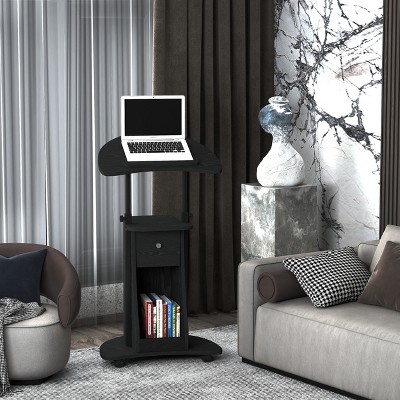 Black Adjustable Height Mobile Laptop Cart with Drawer