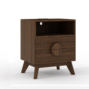 Modern Fluted Night Stand, Bedroom Nightstand with USB Charging Station, Wood Fluted Bedside Table - 1 of 4