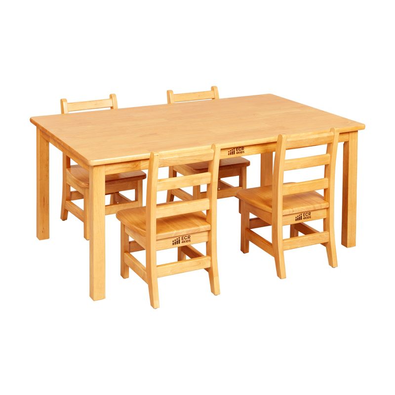 ECR4Kids 24in x 48in Rectangular Hardwood Table with 20in Legs and Four 10in Chair, Kids Furniture, 1 of 13