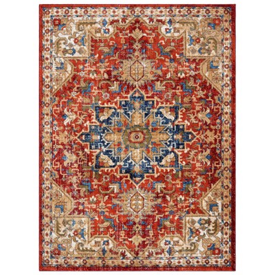 Red and Beige Oriental Synthetic 5' x 7' Area Rug