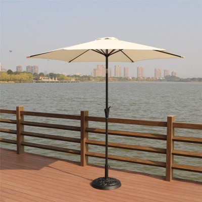 VisioGear Patio Umbrella with Round Resin Umbrella Base, Market Umbrella with Push Button Tilt and Crank lift , 21.26*26.38*4.72
