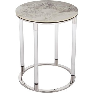 Studio 55D Tamara 18 1/4" Wide Stone and Chrome Round Side Table - 1 of 4