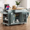 Fluted Kitchen Island with Trash Can Storage Cabinet, Farmhouse Rolling Kitchen Cart with Power Outlet, Drawer & Storage Racks - ModernLuxe - 2 of 4