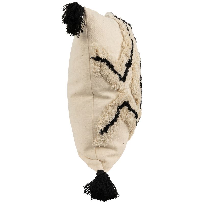 Northlight 15" Beige and Black Boho Cotton Square Throw Pillow with Tassels, 3 of 7