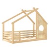 Sapphtopaz House Floor Bed Frame for Kid with Roof & Window Solid Wood Platform Bed with Fence for Kids Bedroom, Playroom, Nursery, Black - 4 of 4