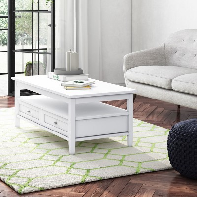 PAGED Vintage Style 2-Tier Wooden Coffee Table with Storage Shelf & Drawers,Mid-Century Cocktail Table Center Table for Living Room