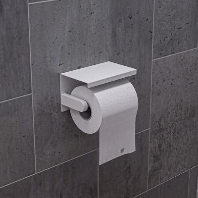 ALFI ABTPC66-W White Matte Stainless Steel Toilet Paper Holder with Shelf