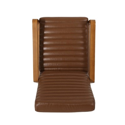 Munro Cognac Brown Faux Leather Recliner with Teak Wood Frame