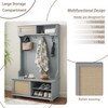 Kumasinova Casual Style Hall Tree Entryway Bench with Rattan Doors Shelves,Clothing Rack with Shoe Cabinets,Coat Rack with Solid Wood Feet,Gray - 4 of 4