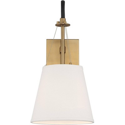Crysta Mid-Century Brass & Black Wall Sconce with White Linen Shade