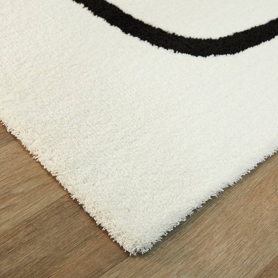 White and Black Abstract Polyester Rectangular Rug 5' x 7'