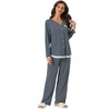 cheibear Women's Modal Casual Button Down Lounge Tops with Pants Stretchy Soft Pajama Sets - 2 of 4