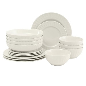 Gibson Home Melbourne White Plates and Bowls Set, 16 Piece Embossed Ceramic Dinnerware Set - Service for 4 - 1 of 4