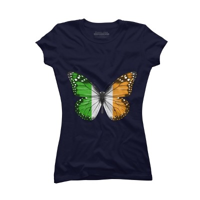 Junior's Design By Humans Butterfly Flag Of Ireland By GiftsIdeas T-Shirt