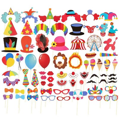 Blue Panda 72-Pack Circus Photo Booth Props - Carnival Circus Party Backdrop Decorations, Selfie Props, Photo Booth Accessories, Party Supplies